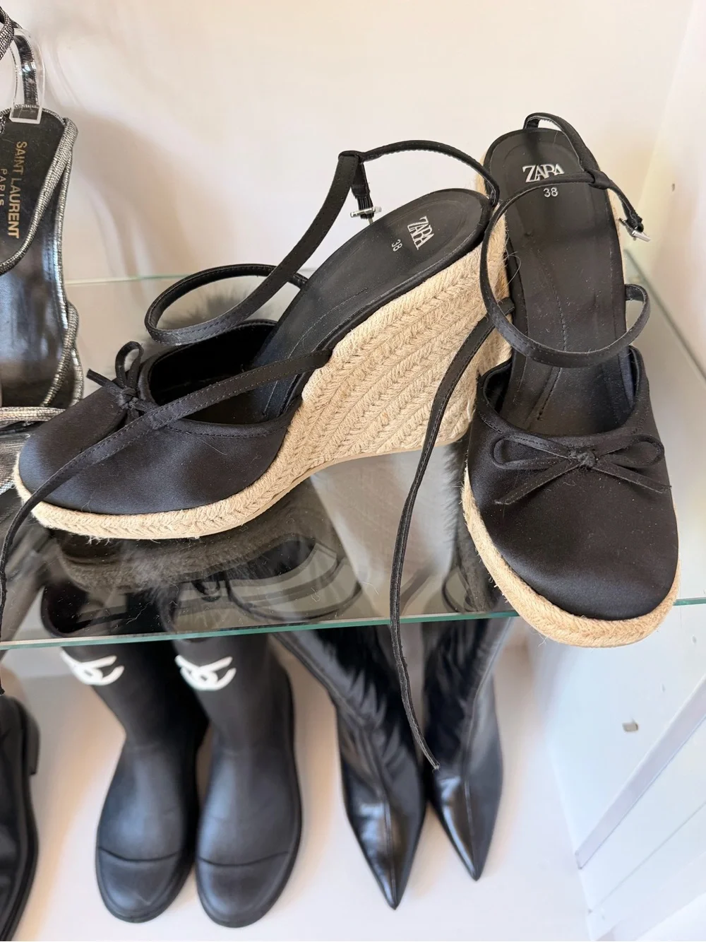 Zara Black Espadrille Wedge Sandals with Ankle Straps